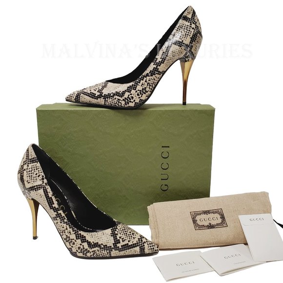 GUCCI SHOES PYTHON PRINT METAL 105mm HIGH HEEL PUMPS - Picture 2 of 14